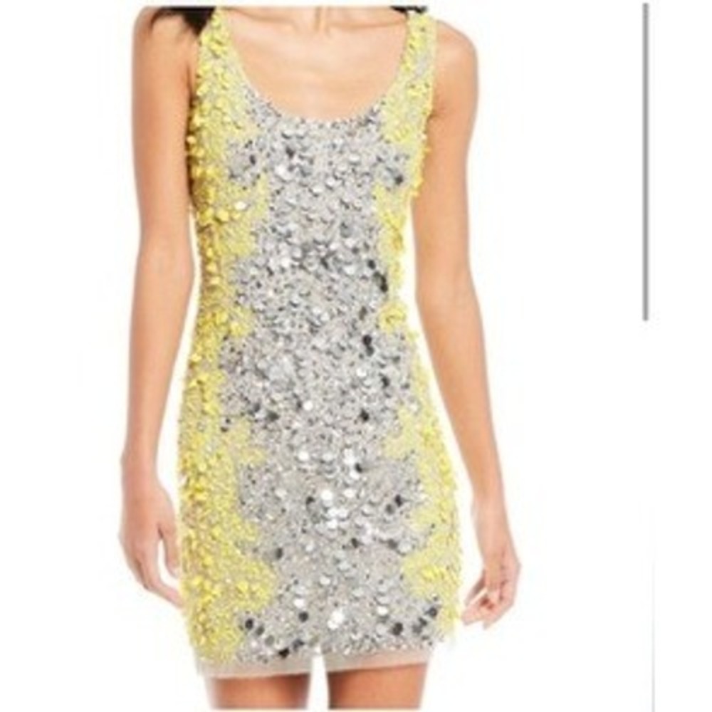 Gianni Bini Sequin Sleeveless Mini Party‎ Dress Silver Yellow Size 4 New Y2K